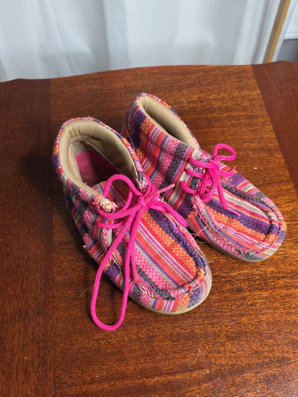 Kids Pink Multi-Stripe Canvas Moccasin Shoes